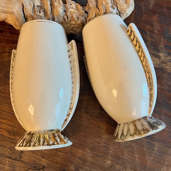 Vintage Set Of Ceramic Art Deco Style Vases With Gold Accents - Picture 5 of 12